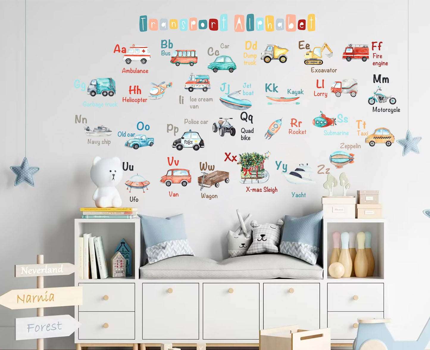 Transport Alphabet Learning ABC Wall Decals - Great gift for Kids Room - BR138