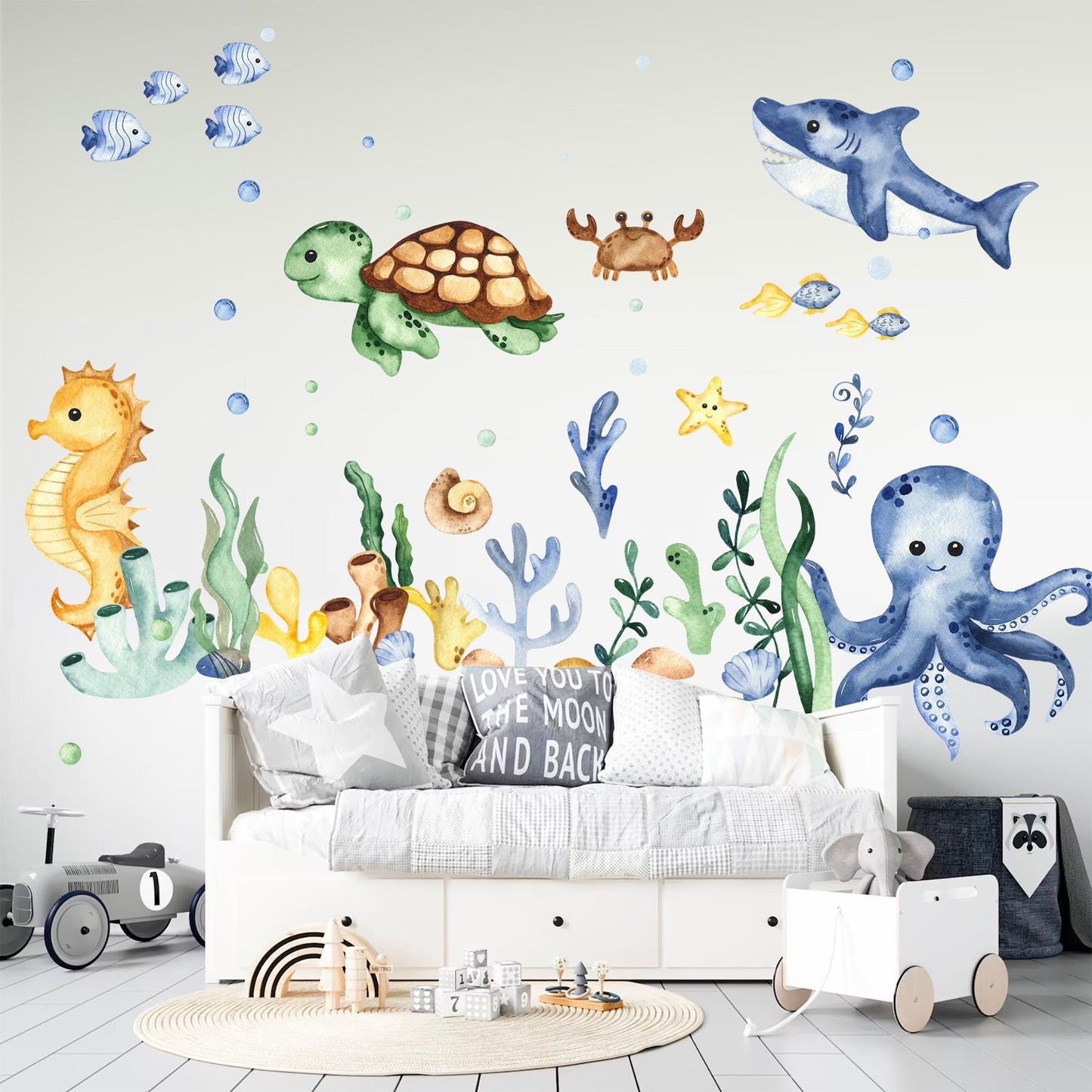 Baby Marine Life Whale Sea Turtle Squid Sea Horse Octopus Wall Decal - BR061
