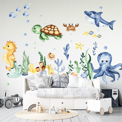 Baby Marine Life Whale Sea Turtle Squid Sea Horse Octopus Wall Decal - BR061