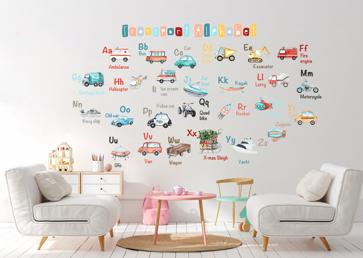 Transport Alphabet Learning ABC Wall Decals - Great gift for Kids Room - BR138