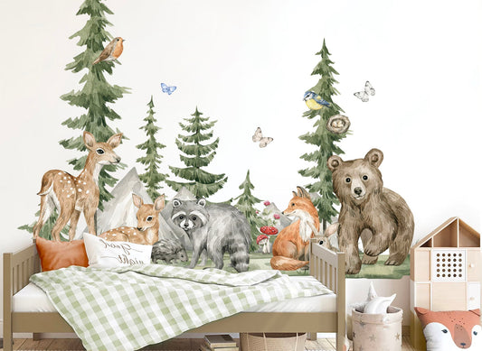 Woodland Forest Animals Fox Rabbit Bear Wall Decal - BR406