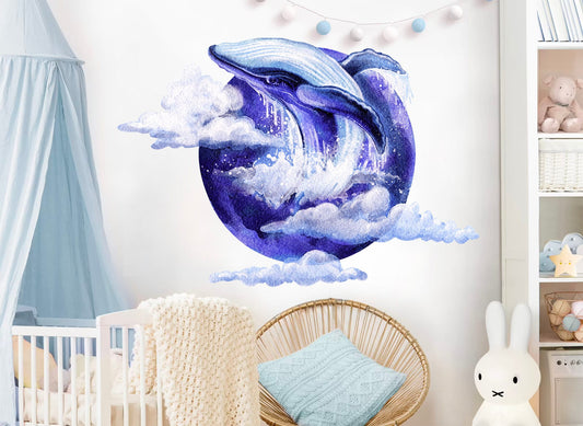 Dazzling Watercolor Blue Dolphin Leaping Wall Decal - Ideal for Kids Room Décor  -BR416