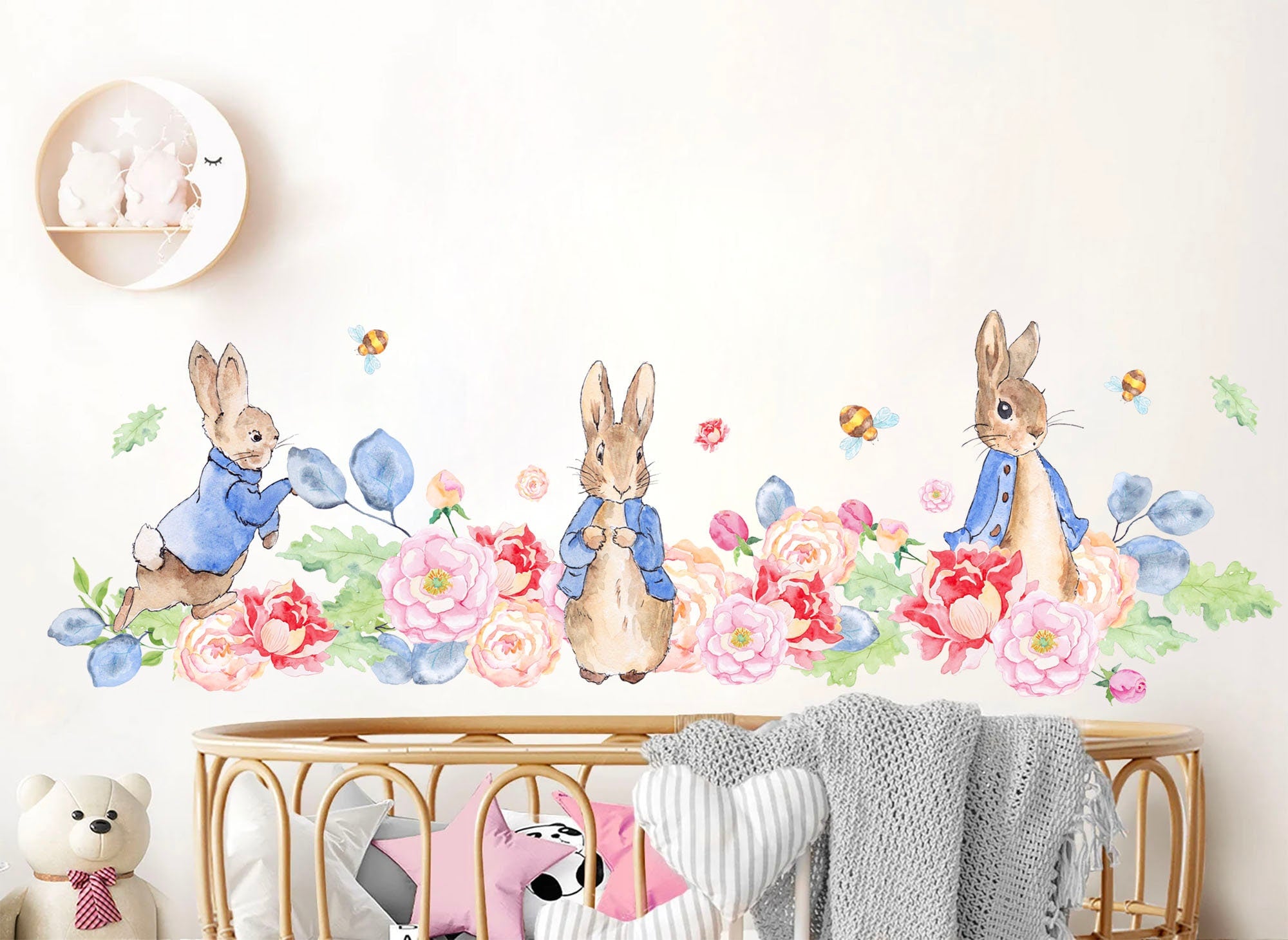 Peter Rabbit Photo Border Peter Rabbit Wall Decals. Floral Wonderland Kids Sticker. – WallKoala