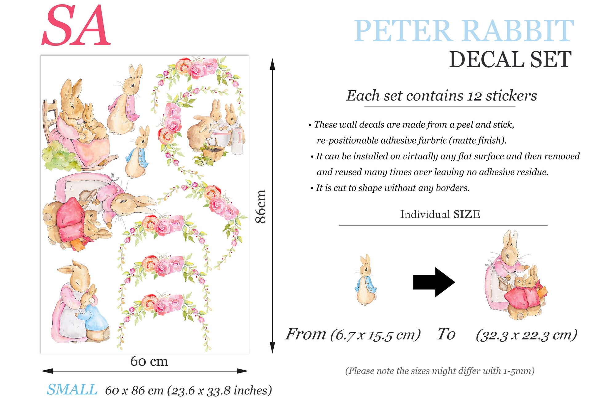 Peter Rabbit Family: Cartoon Wall Decal in a Floral Wonderland - BR421 ...