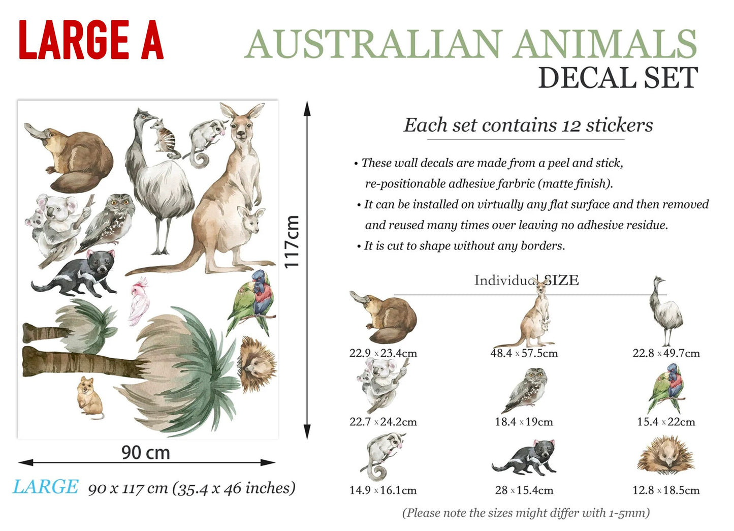Australian Animals and Plants Kangaroo Koala Eucalyptus Removable Nursery Wall Decal - BR125