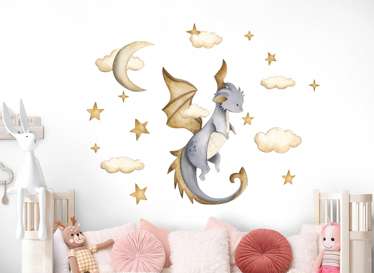 Enchanted Fairytale Dragon Moonlit Sky Wall Decal - Removable Peel And Stick - BR425