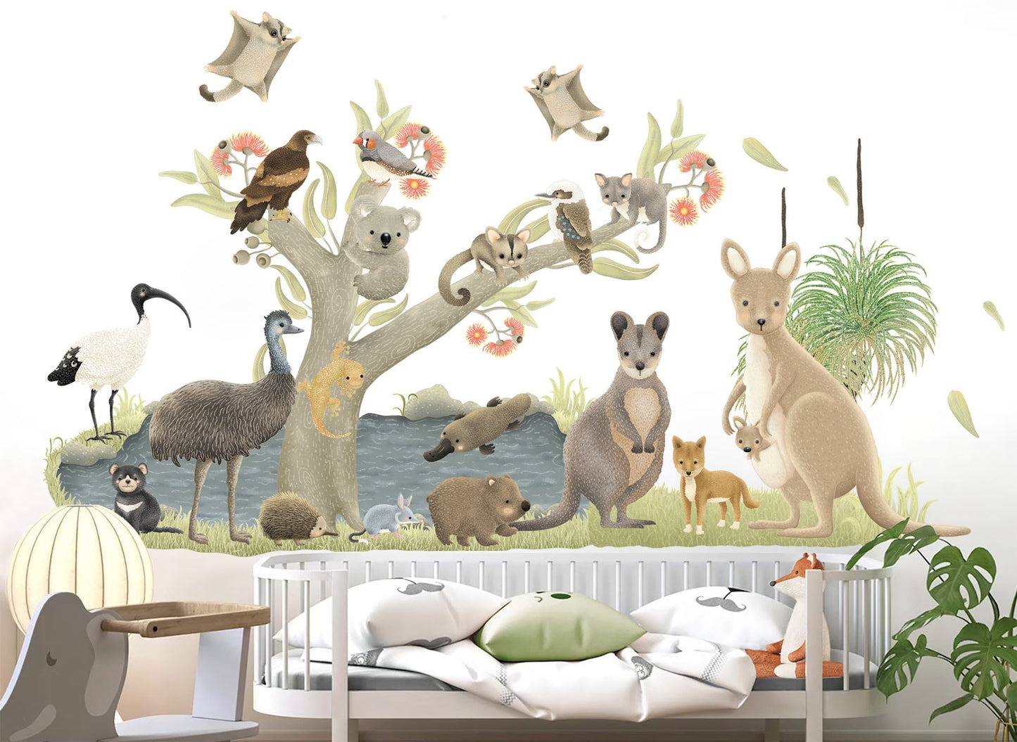 Aussie Baby Animals Kangaroo Koala Eucalyptus Flying Squirrel Removable Nursery Wall Decal - BR446
