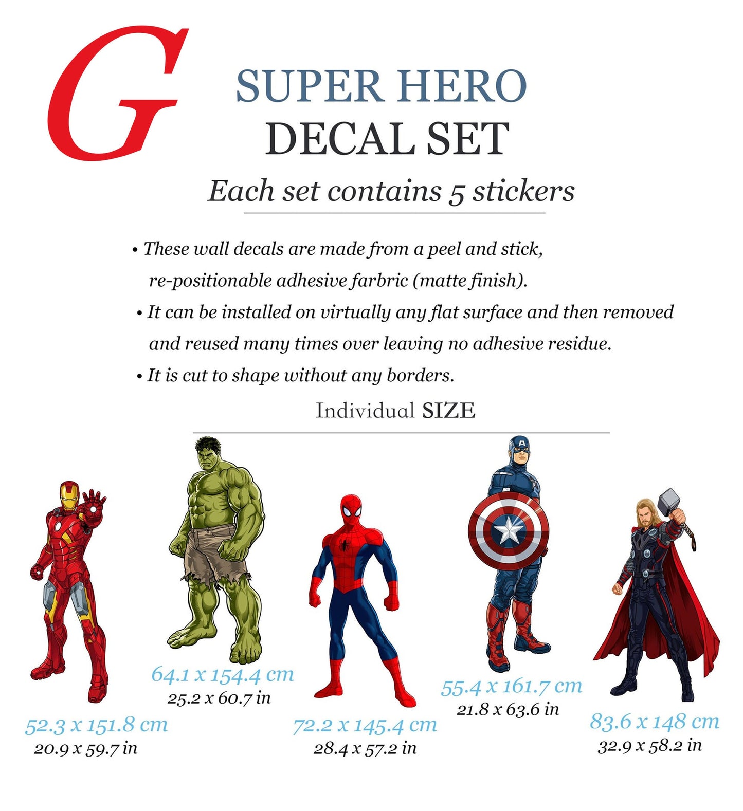 Standing Superhero Avengers Wall Decal - Spiderman Captain America Hulk Iron Man - Boy Bedroom Decor - BR453