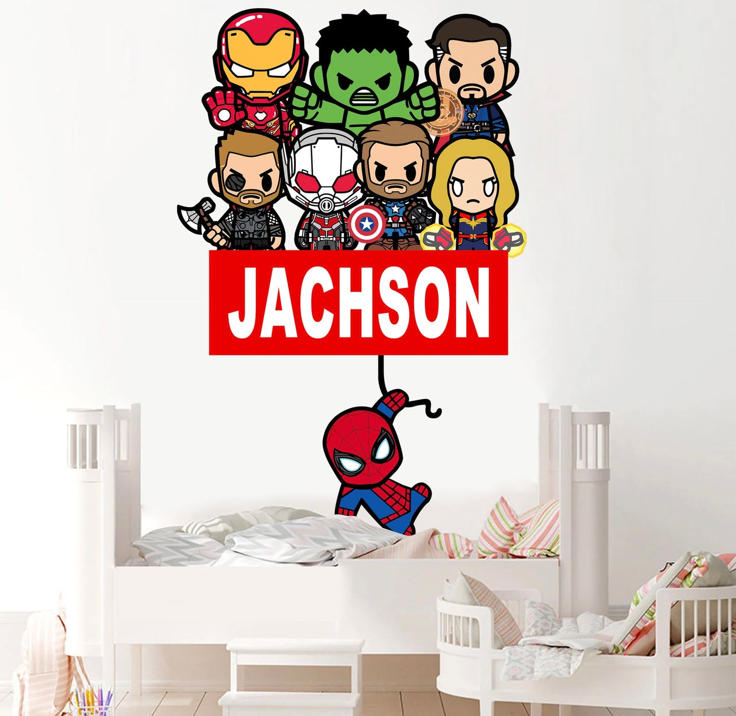 Custom Personalized Name with Baby Avengers Superhero Nursery Wall Decal - Hulk Spiderman Iron Man Captain America - BR452