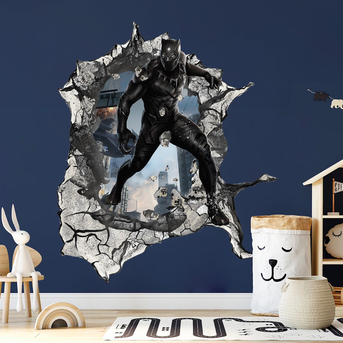 Dynamic Black Panther 3D Wall Decal - Bursting Through Walls - Removable Peel and Stick - SP012