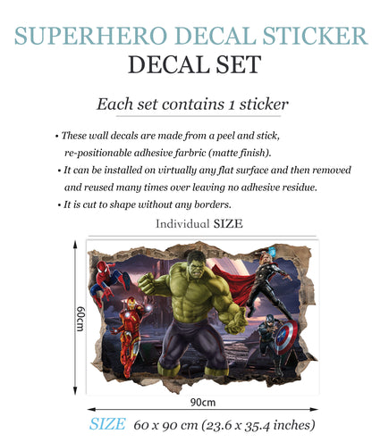 Avengers Superhero Wall Decal Avengers Assemble: Dynamic 3D Stickers - Removable Peel and Stick - SP013