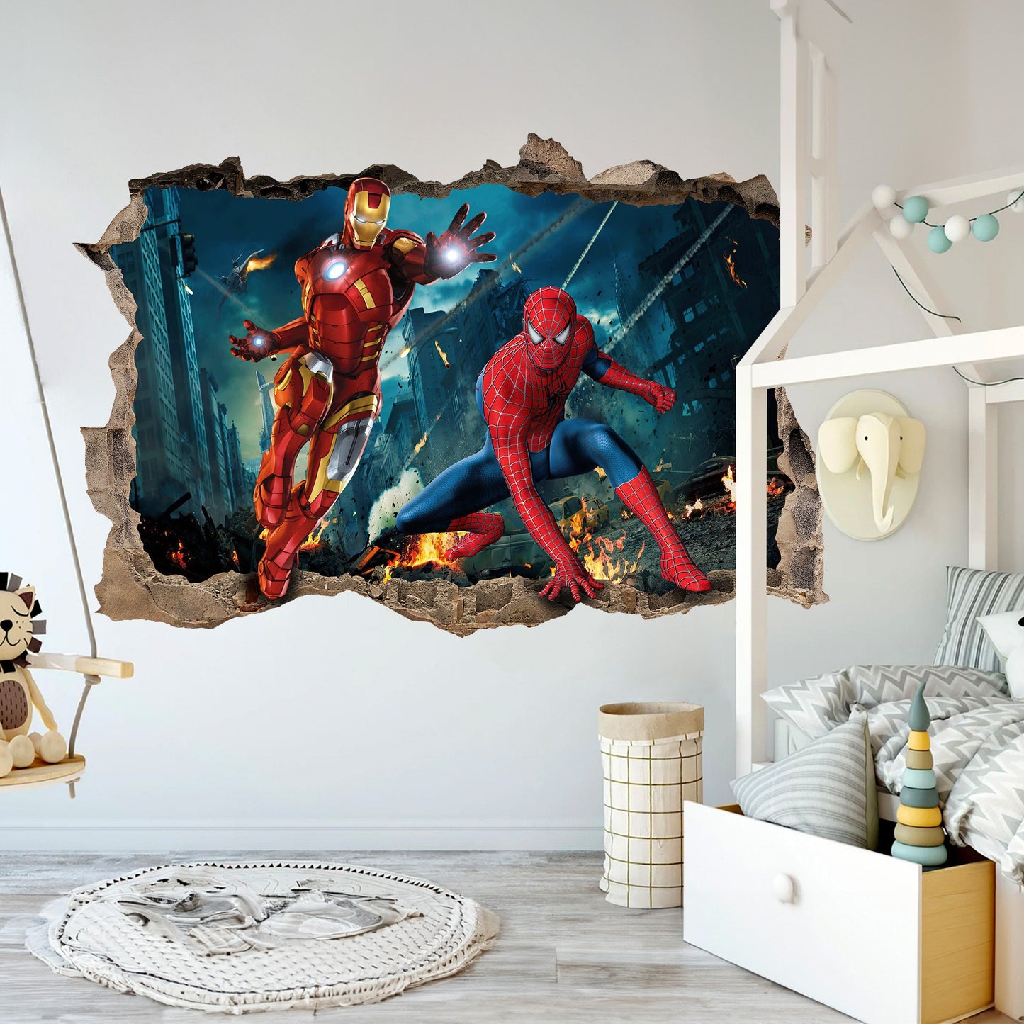 Avengers Superhero Dynamic Duo: Iron Man & Spider-Man 3D Wall Decal - Removable Peel and Stcik - SP019