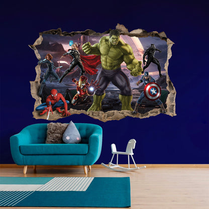 Avengers Assemble! 3D Superhero Wall Breakthrough Decal - Removable Peel and Stick - SP015