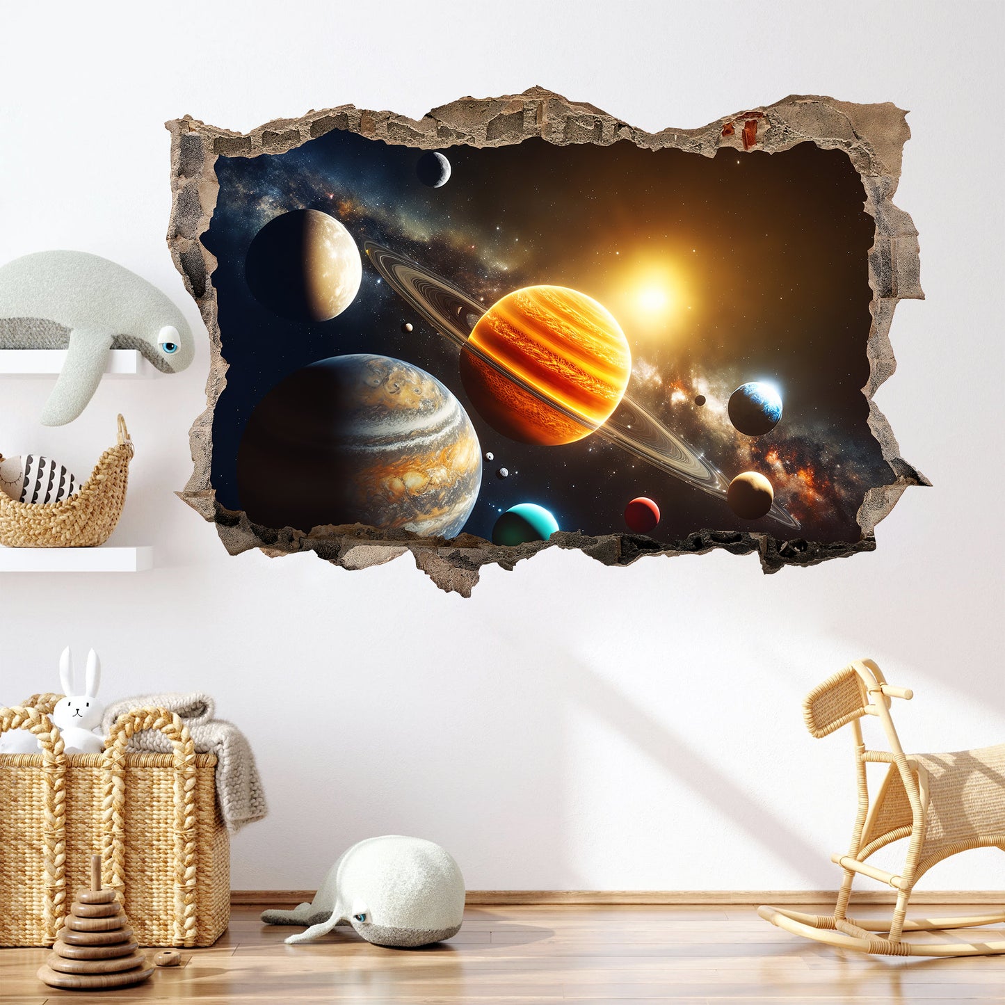 Space Odyssey: Solar System Planets Breakthrough 3D Broken Wall Decal - Removable Peel and Stick - BW001