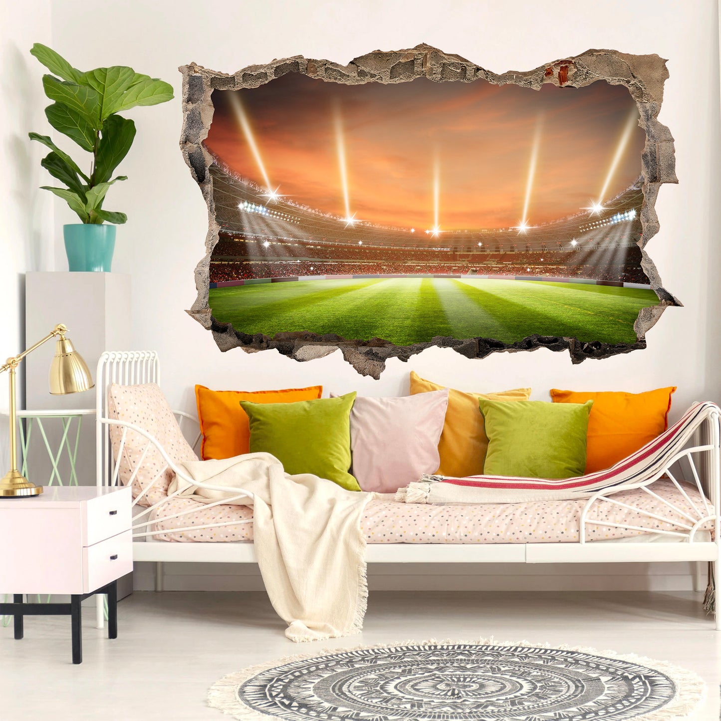 Rugby Stadium Behind 3D Broken Wall Decal - Removable Peel and Stick -BW005