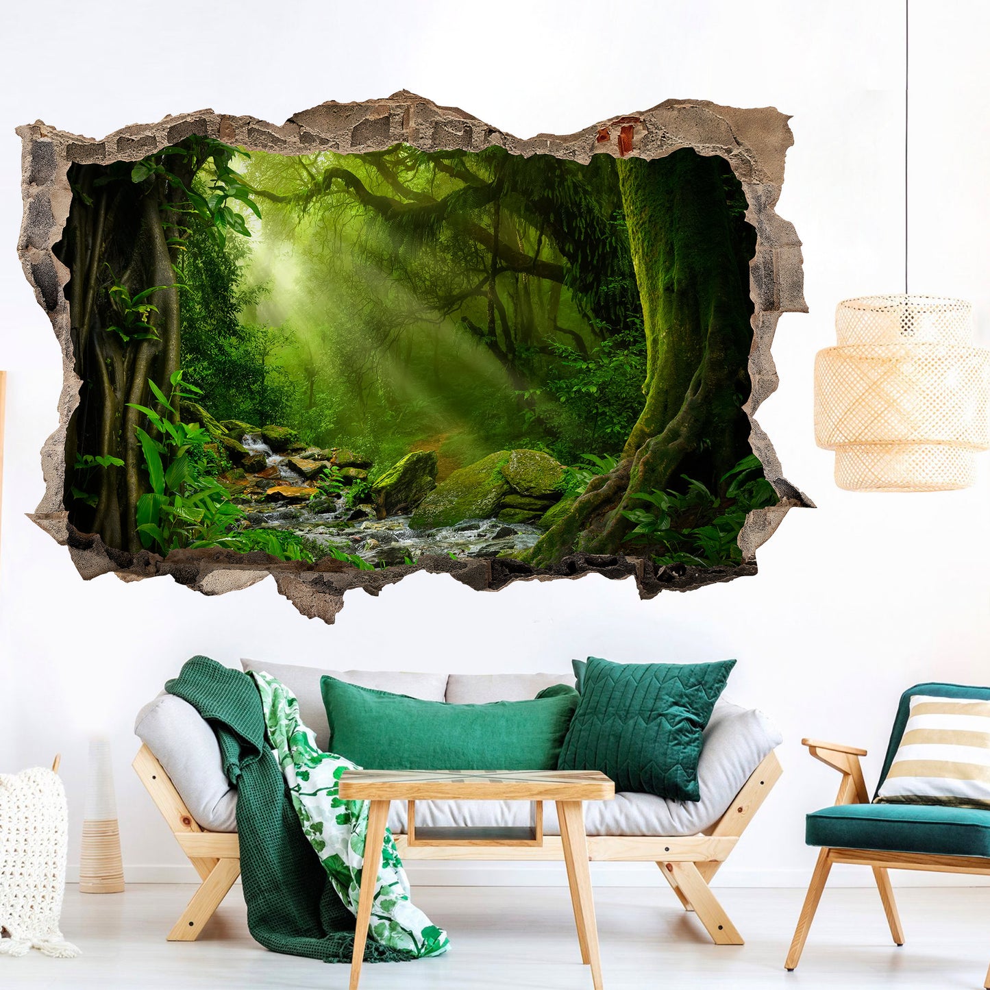 Sunlight Jungle Radiance 3D Broken Wall Decal - Removable Peel and Stick - BW010