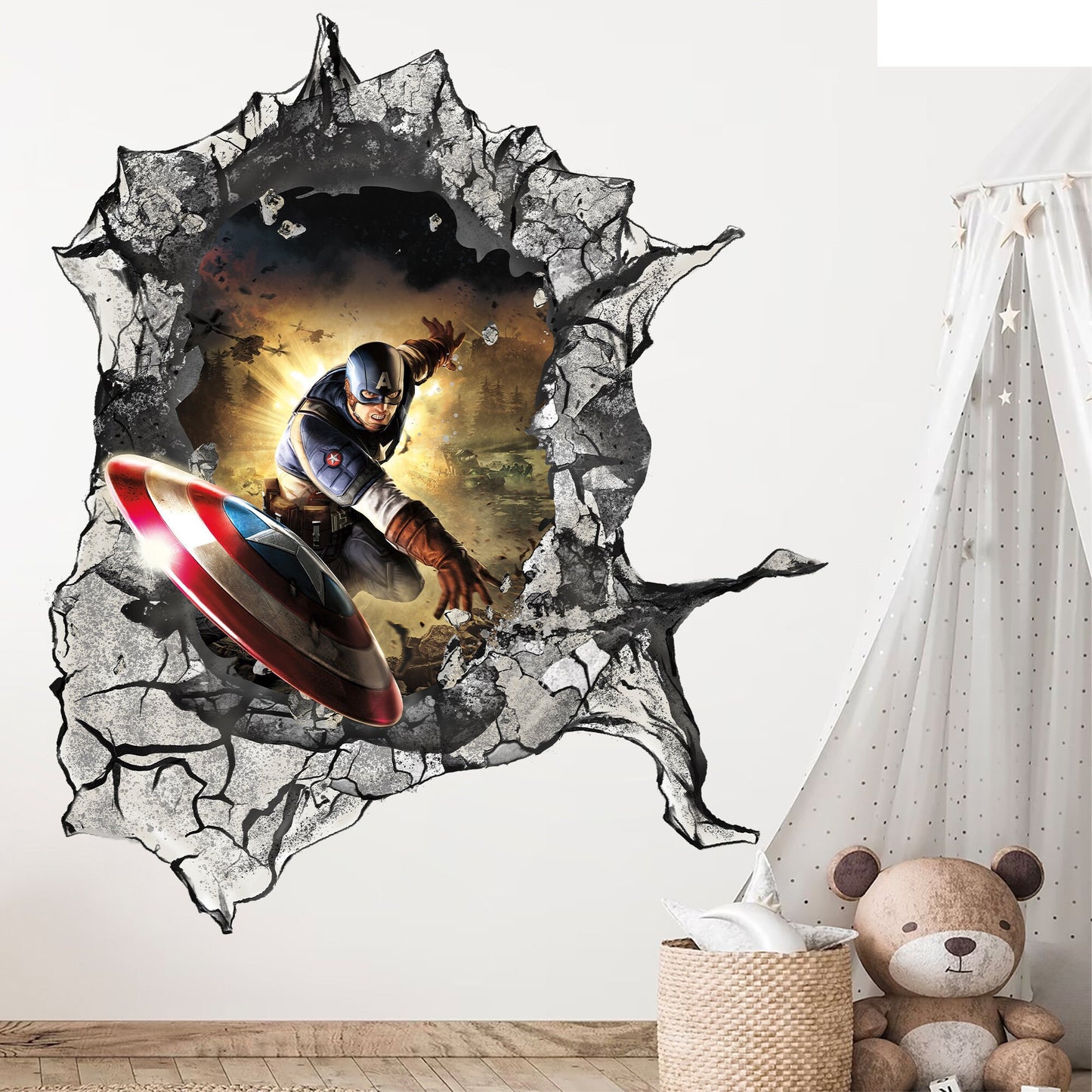 Captain America Shield Smashed Wall Decal - Avengers Superhero - SP026