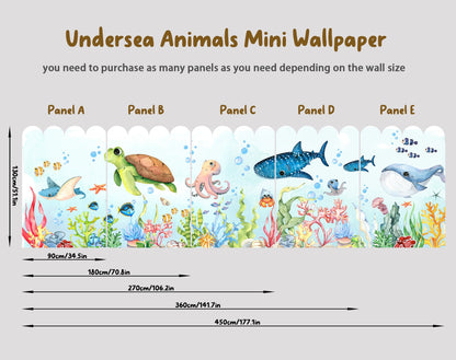 Underwater Creatures Fabric Wall Mural - Adorable Sea Life in Watercolor - WM032