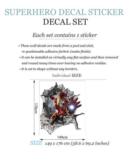 Avengers Superhero Warzone Iron Man Bursting Through - 3D Superhero Wall Decal - SP001