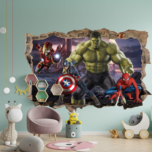 Avengers Superhero Unleashed 3D Wall Decal - Kids' Rooms - Breaking Through Walls! - SP017