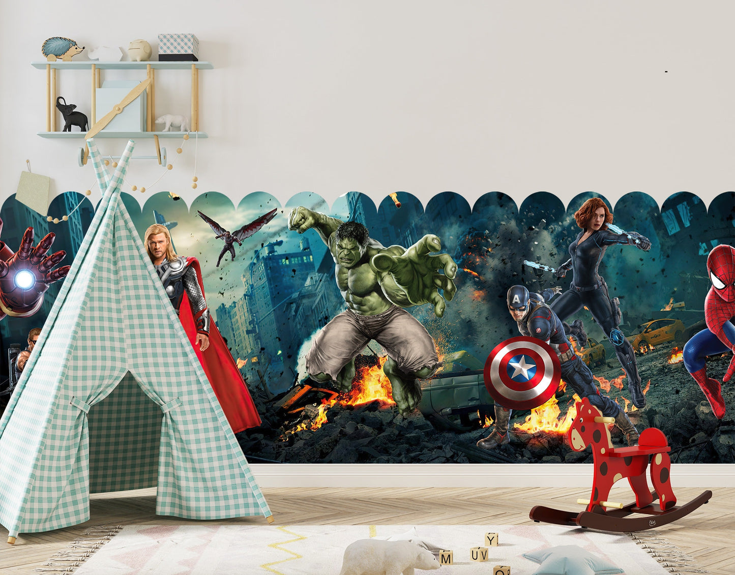 Avengers Alliance Fabric Wall Mural - Superhero Battle in the City Wallpaper - BR458