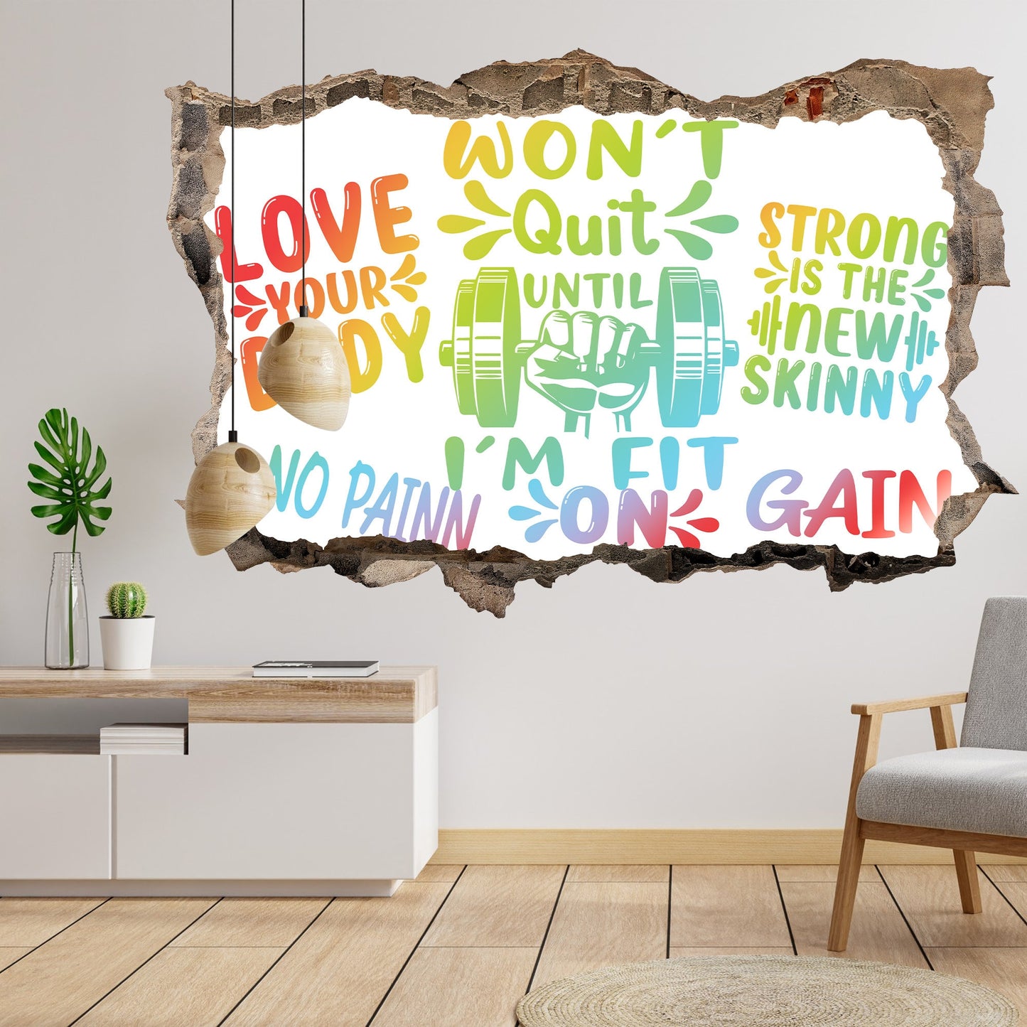 3D Fitness Motivation Wall Decal - Creative Fonts, Inspiring Gym Quotes, Room Decor- BW019