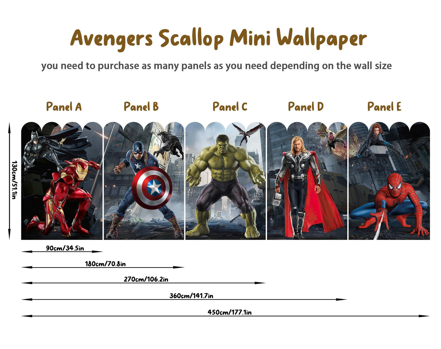 Superhero Alliance Fabric Wall Mural - City Battleground with Iron Man Captain America Batman Hulk Spider-Man - BR459