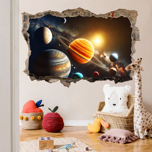 Space Odyssey: Solar System Planets Breakthrough 3D Broken Wall Decal - Removable Peel and Stick - BW001