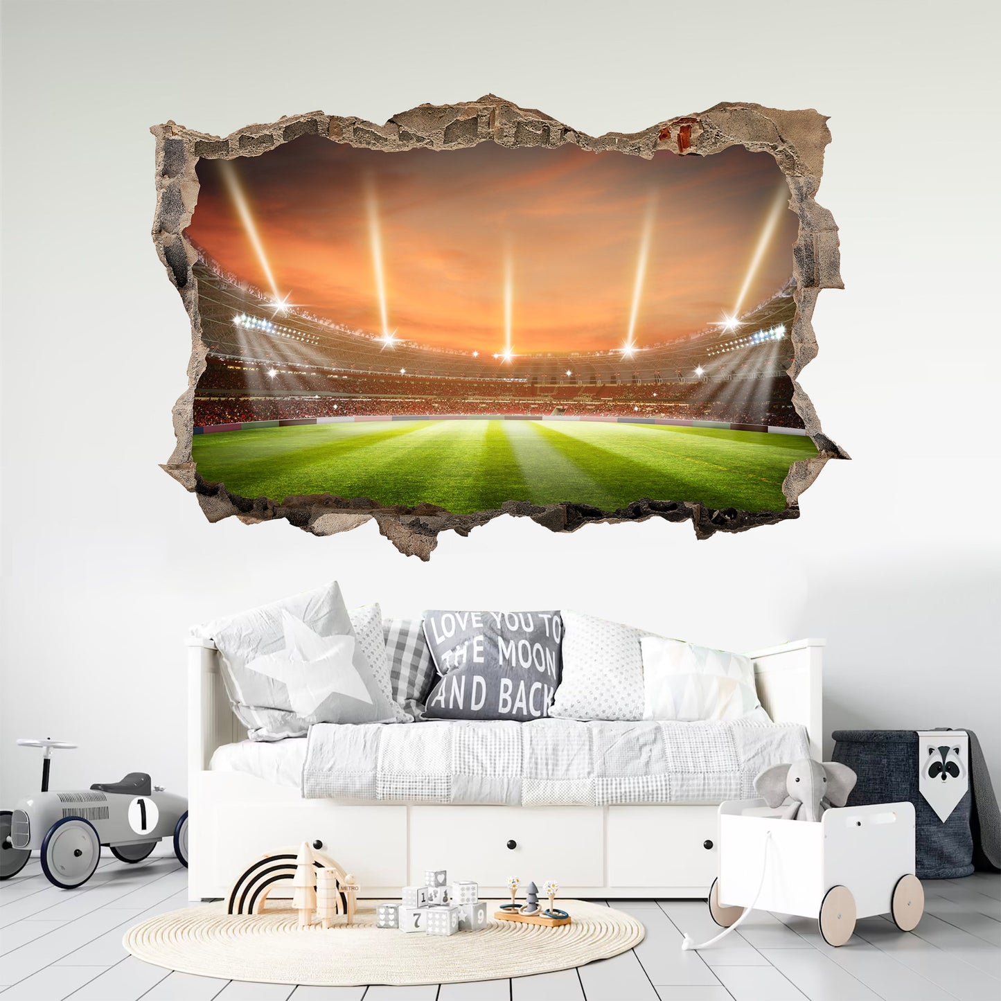 Rugby Stadium Behine 3D Broken Wall Decal - Removable Peel and Stick -BW005