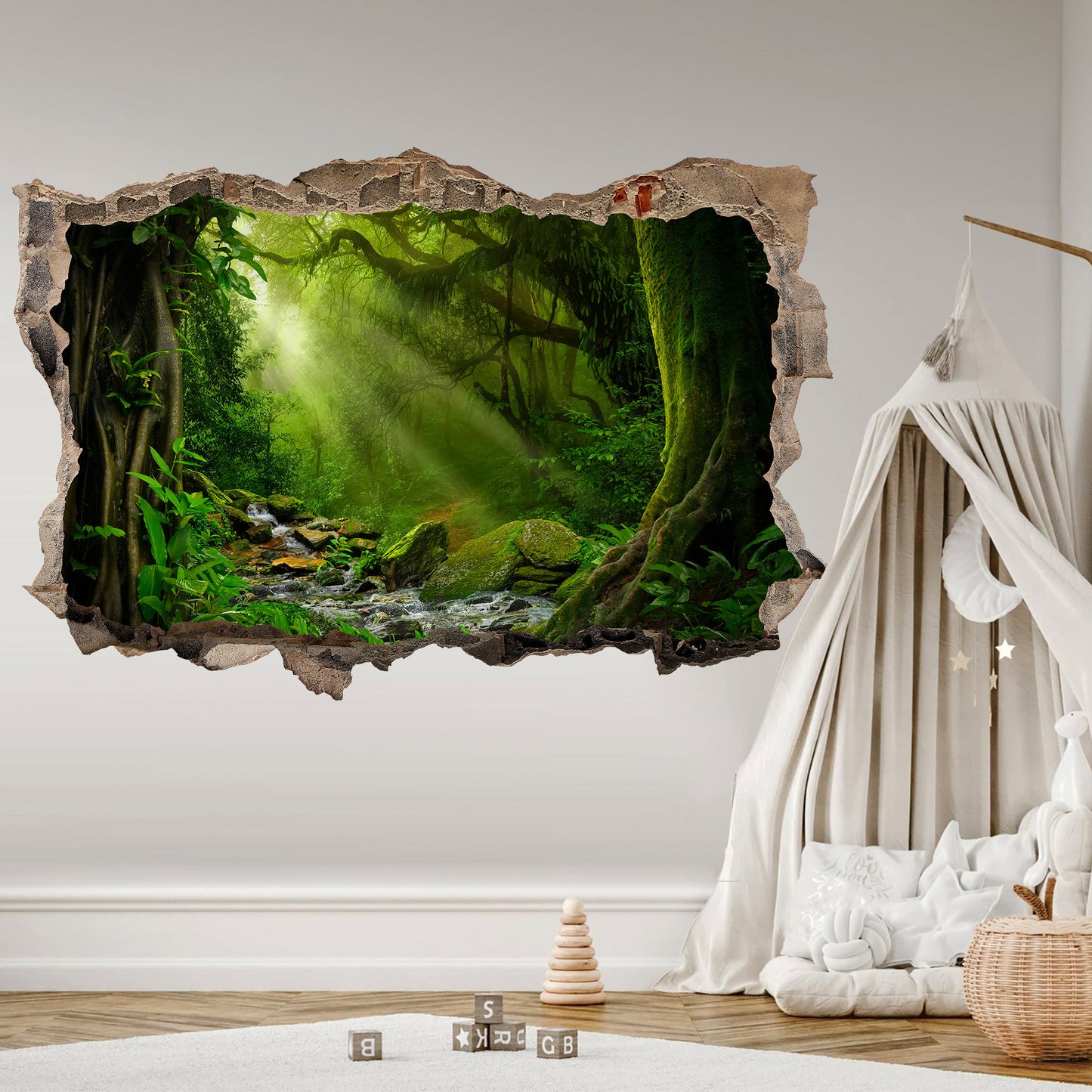 Sunlight Jungle Radiance 3D Broken Wall Decal - Removable Peel and Stick - BW010