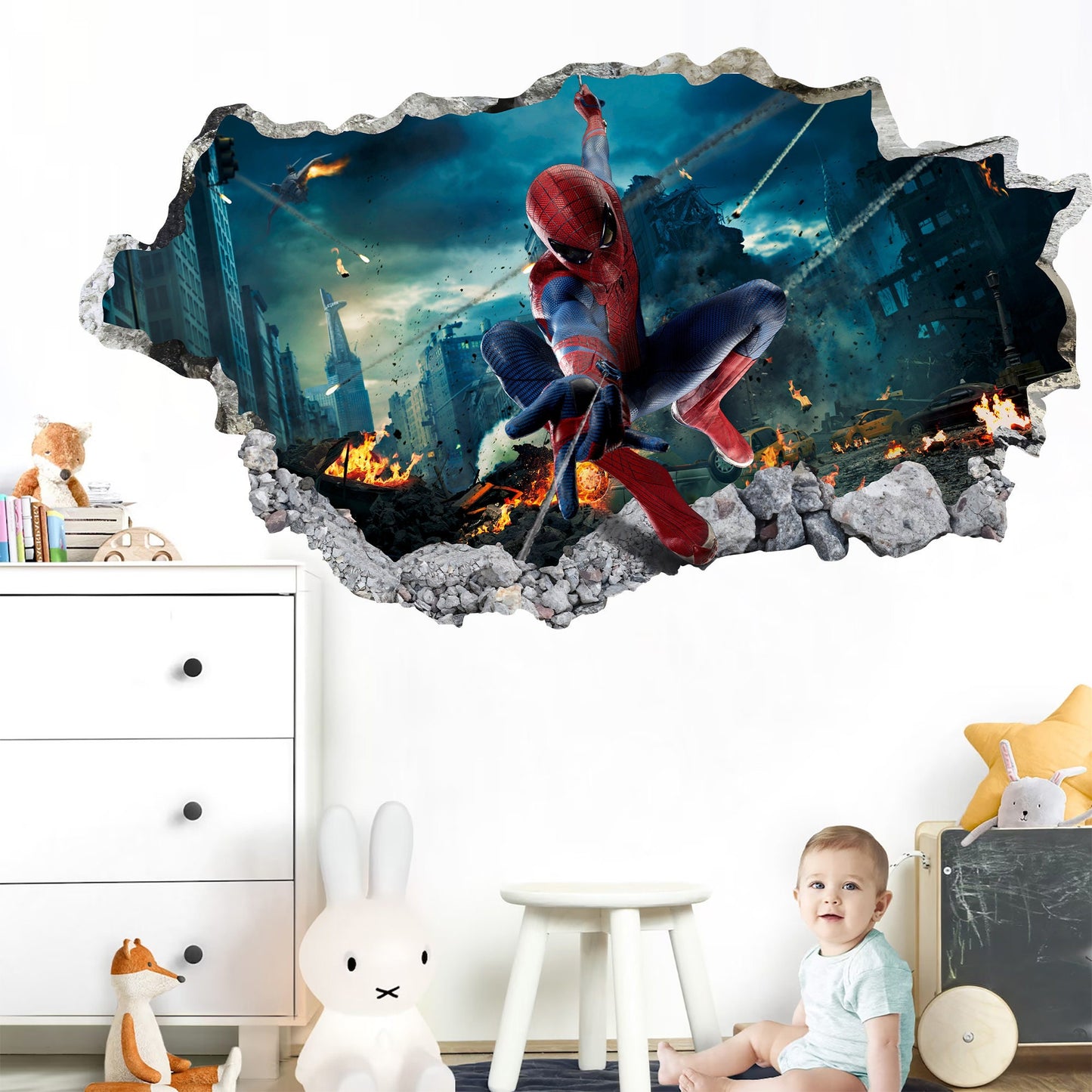 Avengers Superhero Spider-Man Soaring Amidst the Battlefield  Wall Decal - SP028