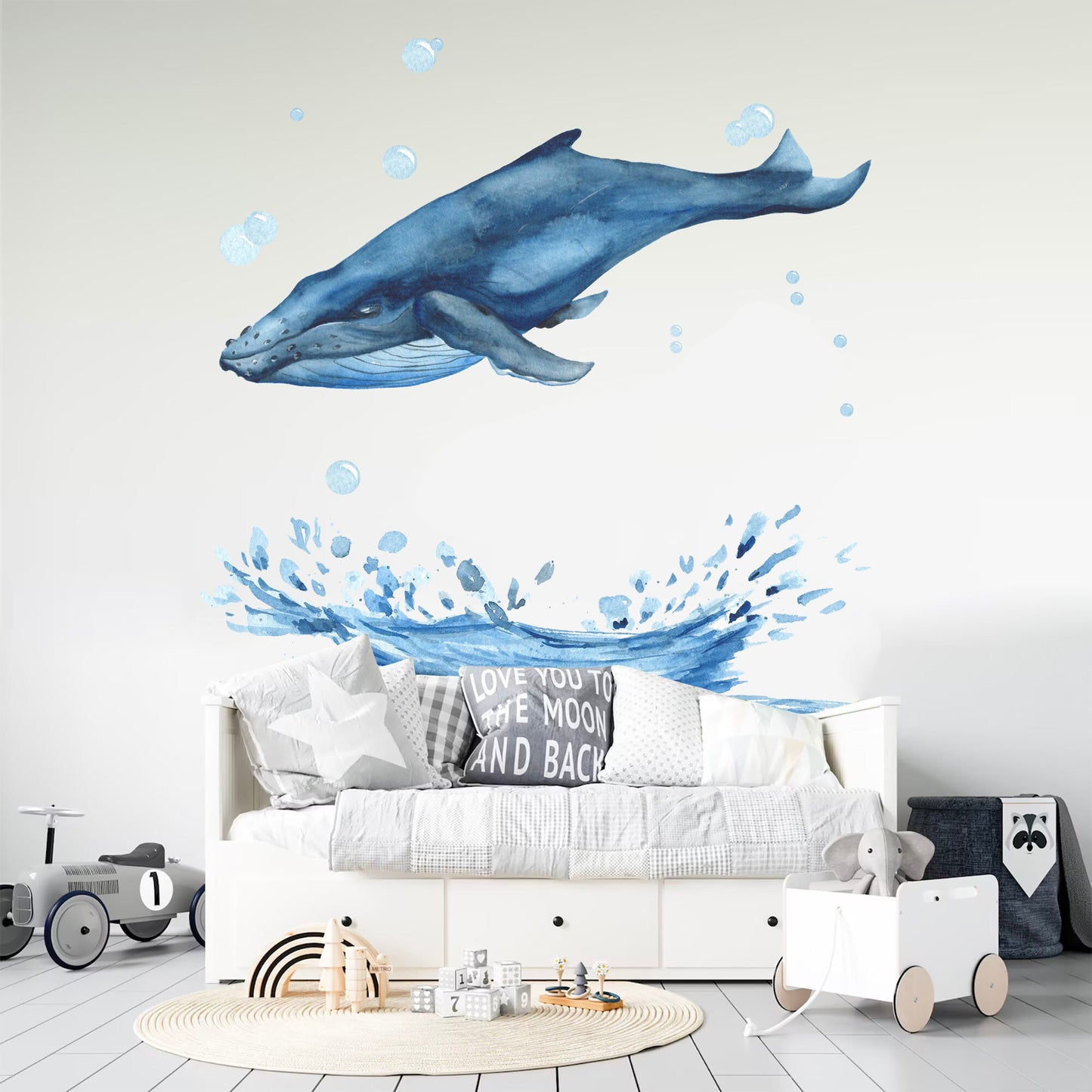 Humpback Whale with Blue Jellyfish and Fish Wall Decal - BR074