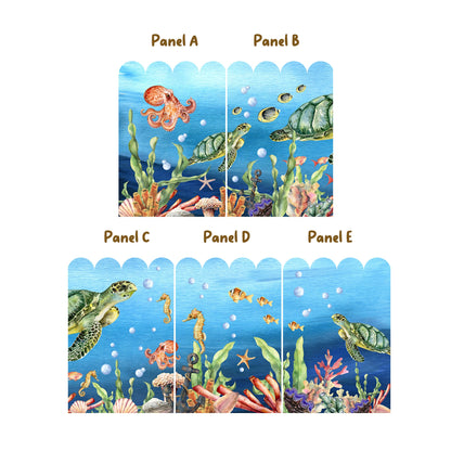 Cartoon Underwater Fabric Wall Mural - Adorable Sea Creatures, Turtles, Octopuses, Seahorses Swimming in Beautiful Watercolor - WM033