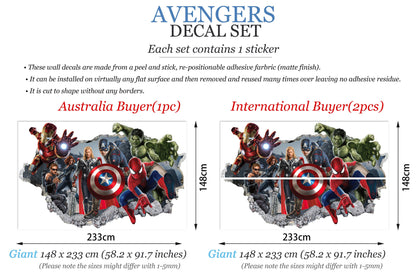 Avengers Hulk Spiderman Captain America 3D Smashed Wall Decal - BR104