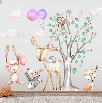 Bohemian Woodland Baby Animals Forest Wall Decal - Bunny Deer Fox Squirrel - BR270