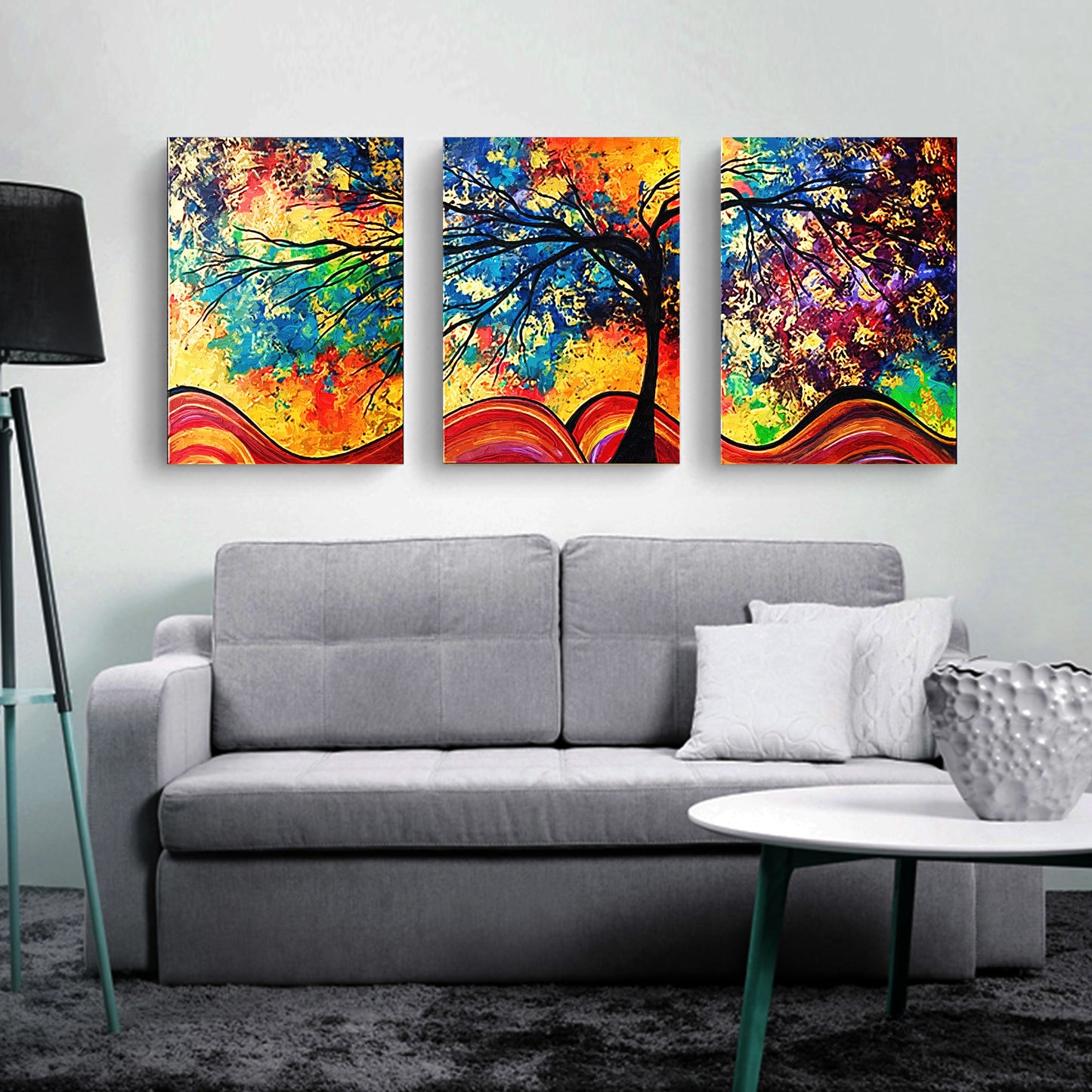 Rainbow Tree of Life Stretched Framed Canvas prints Split print home Wall art