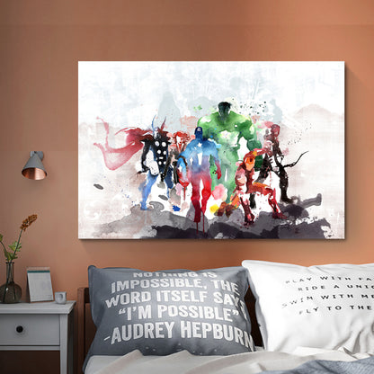 Framed Canvas Prints Stretched Watercolor Avengers Hero Wall Art Decor Painting