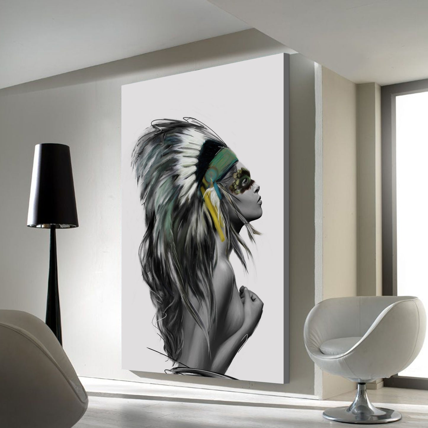 Native American Indian Girl Framed Canvas Wall Art Print Wall Home Decor